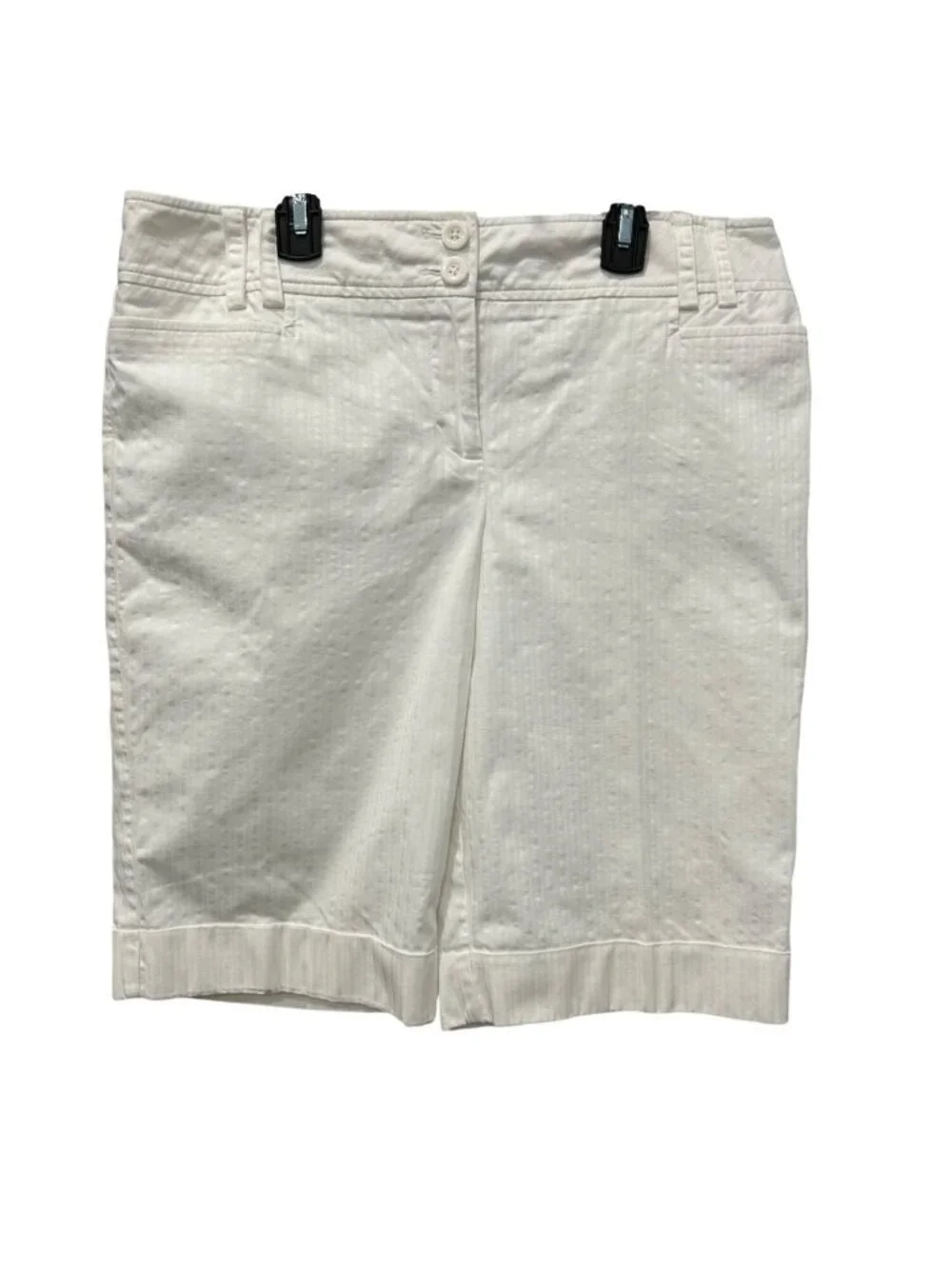 Ann Taylor LOFT Size 12 White Button Close Bermuda Shorts Coastal Beachy